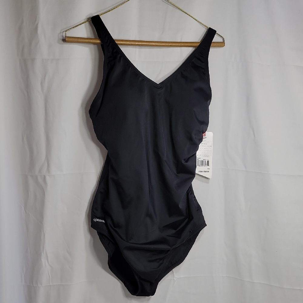 Speedo Black One Piece V-Neck Swimsuit